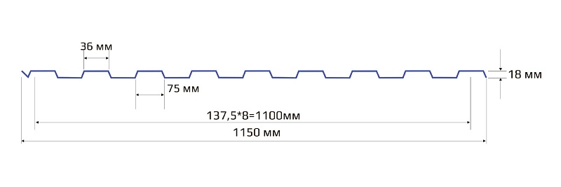 Профнастил НС 18 1150 MATT 0.55 RAL 3005