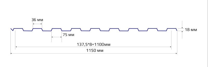 Профнастил НС 18 1150 Полиэстер 0.70 RAL 5002